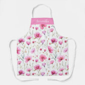 Pink Watercolor Wildflower Monogram Name Schort (Voorkant)