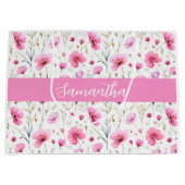 Pink Watercolor Wildflower Name Groot Cadeauzakje (Voorkant)