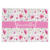 Pink Watercolor Wildflower Name Groot Cadeauzakje (Achterkant)