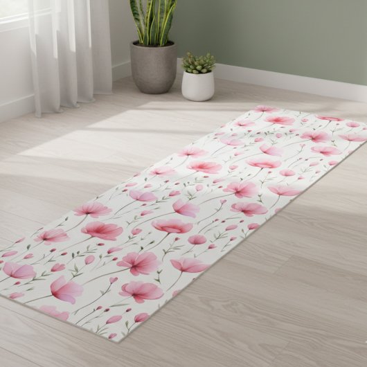 Pink Watercolor Wildflower  Yogamat