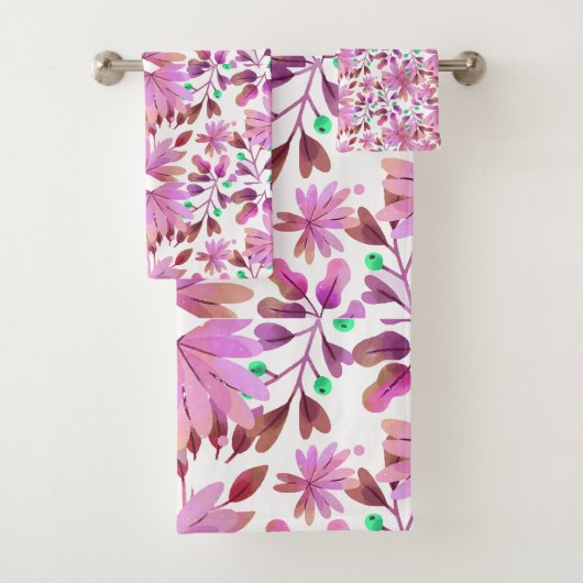 Pink watercolour winter flowers background bad handdoek (Insitu)