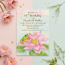 Pink Waterlily & Tree Frog Any Age Birthday  Kaart
