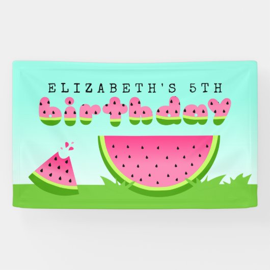 Pink Watermelon Birthday Picnic Party Spandoek (Horizontaal)