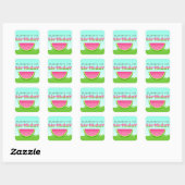 Pink Watermelon Birthday Picnic Party Vierkante Sticker (Vel)