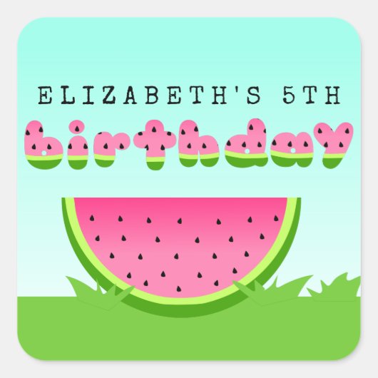 Pink Watermelon Birthday Picnic Party Vierkante Sticker (Voorkant)
