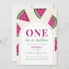 Pink Watermelon Custom Photo 1st Birthday   Kaart
