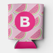 Pink Watermelon Pattern Circle Monogram Blikjeskoeler (Voorkant)