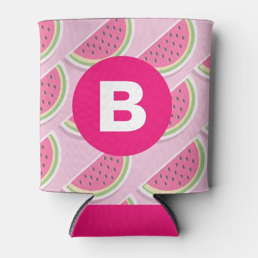 Pink Watermelon Pattern Circle Monogram Blikjeskoeler (Voorkant)