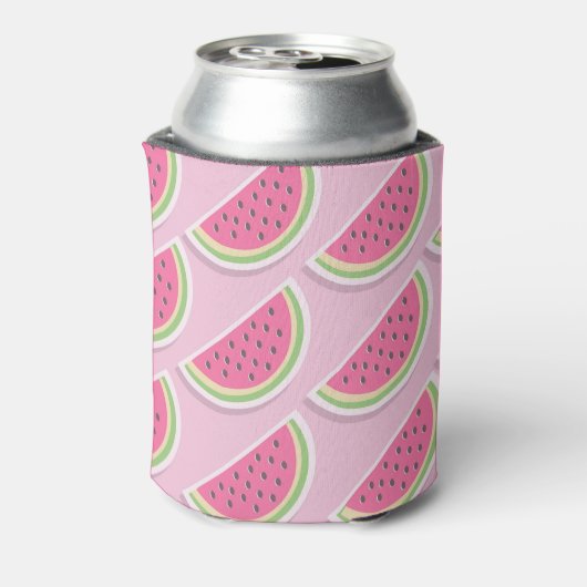 Pink Watermelon Pattern Circle Monogram Blikjeskoeler (Blikje Achterkant)