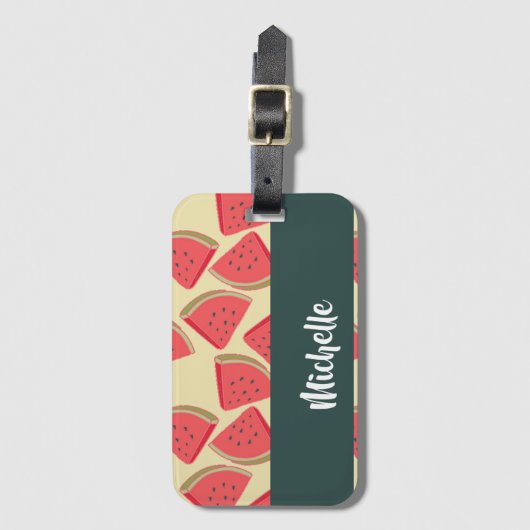 Pink watermelon slices on yellow bagagelabel (Voorkant (verticaal))