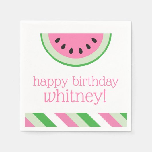 Pink Watermelon Stripes Personalized Party Napkins Servet (Voorkant)