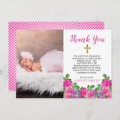 Pink Waterverf Floral Baptism Foto bedankt (Voorkant / Achterkant)