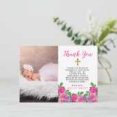 Pink Waterverf Floral Baptism Foto bedankt (Staand voorkant)
