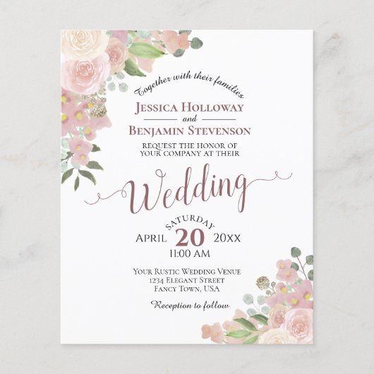 Pink Waterverf Floral BUDGET Weddenschap (Voorkant)