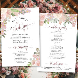 Pink Waterverf Floral Budget Wedding Programme