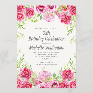 Pink Waterverf Floral Greenery 50th Birthday Kaart