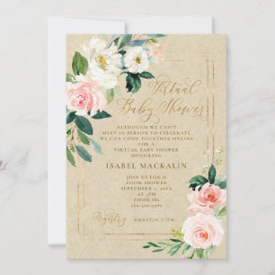 Pink Waterverf Floral Kraft Virtual Baby shower Kaart
