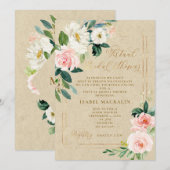 Pink Waterverf Floral Kraft Virtual Vrijgezellenfe Kaart (Voorkant / Achterkant)