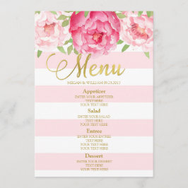 Pink Waterverf Floral Mint Stripes Weddenschap Men Menu