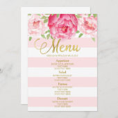 Pink Waterverf Floral Mint Stripes Weddenschap Men Menu (Voorkant / Achterkant)