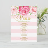 Pink Waterverf Floral Mint Stripes Weddenschap Men Menu (Staand voorkant)
