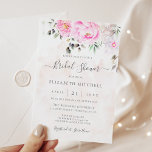 Pink Waterverf Floral Peony Elegant Vrijgezellenfe Kaart<br><div class="desc">Een elegante floral bridal doucheuitnodiging met roze waterverf bloemen met moderne handgeschreven kalligrafie.</div>