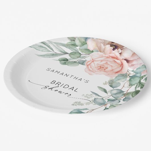 Pink Waterverf Floral Peony Vrijgezellenfeest Papieren Bordje (Gekanteld)