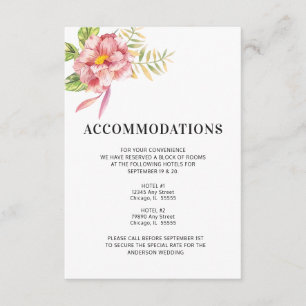 Pink Waterverf Floral Wedding Accommodations Informatiekaartje