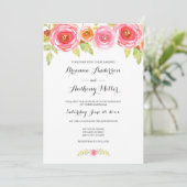 Pink Waterverf Floral Wedding Invite 3605 Kaart (Staand voorkant)