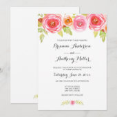 Pink Waterverf Floral Wedding Invite 3605 Kaart (Voorkant / Achterkant)