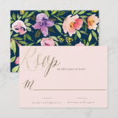 PINK WATERVERF FLOWER bruiloft RSVP Kaartje (Voorkant / Achterkant)