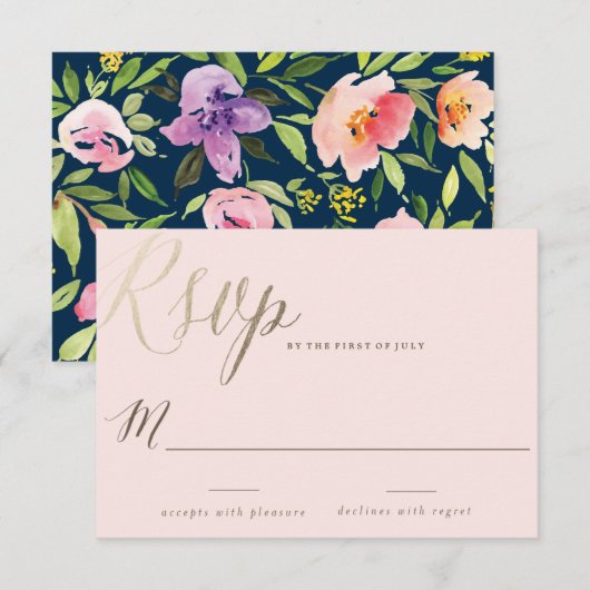 PINK WATERVERF FLOWER bruiloft RSVP Kaartje (Voorkant / Achterkant)