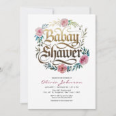 Pink Waterverf Flowers Baby shower Invitation Kaart (Voorkant)