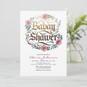 Pink Waterverf Flowers Baby shower Invitation Kaart (Staand voorkant)