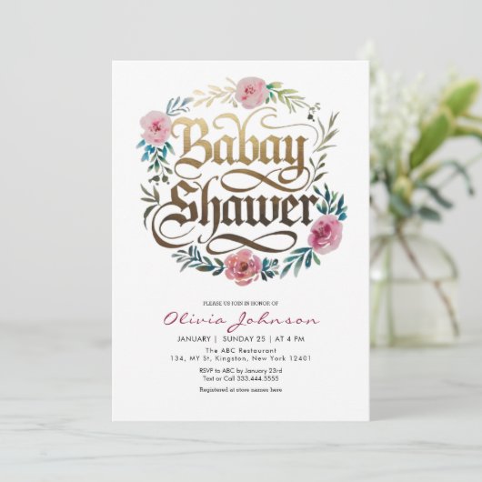 Pink Waterverf Flowers Baby shower Invitation Kaart (Staand voorkant)