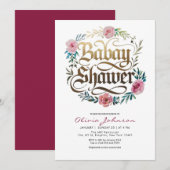 Pink Waterverf Flowers Baby shower Invitation Kaart (Voorkant / Achterkant)