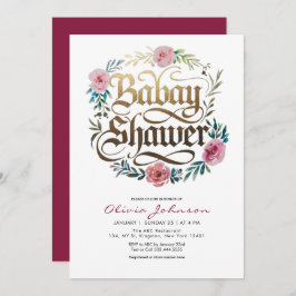 Pink Waterverf Flowers Baby shower Invitation Kaart