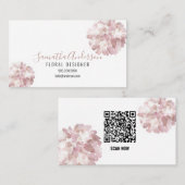 PINK WATERVERF FLOWERS VISITEKAARTJE met QR CODE (Voorkant / Achterkant)