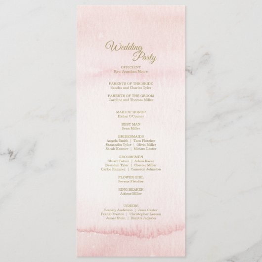 Pink Waterverf Gold Type Weddenprogramma Programmakaart (Achterkant)