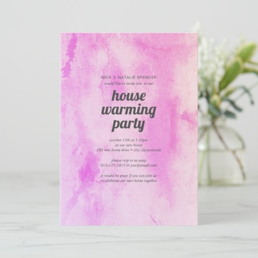 Pink waterverf House warming party uitnodiging (Staand voorkant)