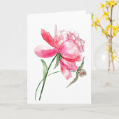 Pink Waterverf Peony Wenskaart Kaart (Gele Bloem)