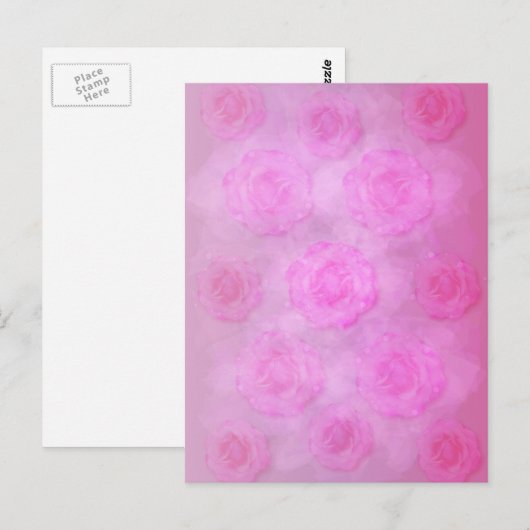 PINK Waterverf rozen Briefkaart (Voorkant / Achterkant)