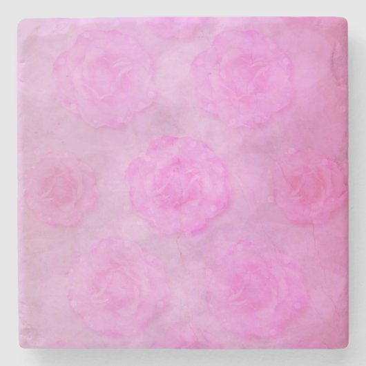 PINK Waterverf rozen Stenen Onderzetter (Voorkant)