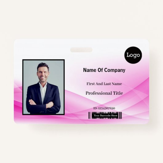 Pink Wave Design foto-ID Badge (Voorkant)