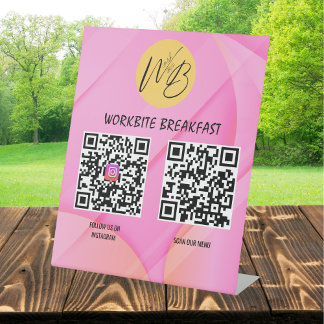 Pink Wave Modern Restaurant Menu Instagram QR Code Reclamebord Met Voetstuk