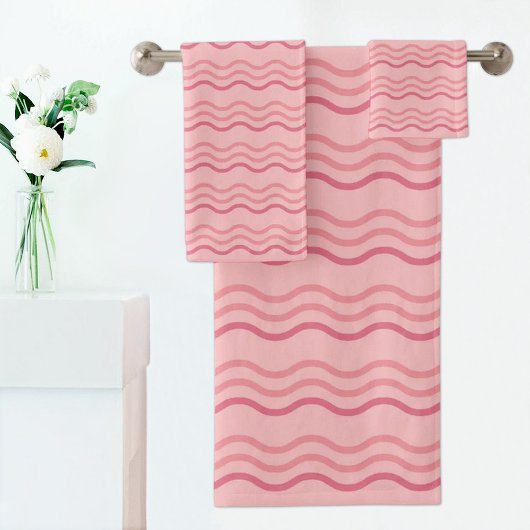 Pink Wave Pattern Towel Bad Handdoek