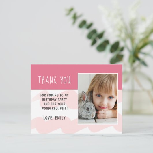 Pink Wave Waterverf Meisje Foto Dank u Postcar Briefkaart (Staand voorkant)