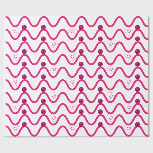 Pink Waves & Hearts Patroon Inpakpapier (Vlak)