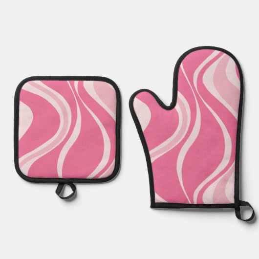 Pink Waves Oven Mitt Set (Voorkant)