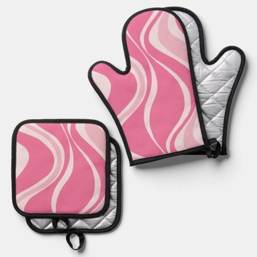 Pink Waves Oven Mitt Set (Voorkant / Achterkant)